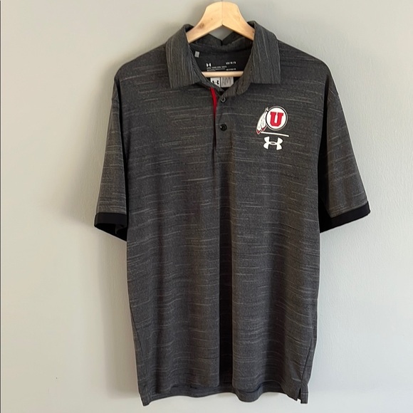 Under Armour Utah Utes Men’s Gray Polo Moisture-Wicking Shirt Size Large - Picture 2 of 8